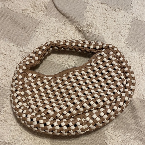Sincerely Jules Woven Tan and Cream Hobo Bag - Picture 1 of 3